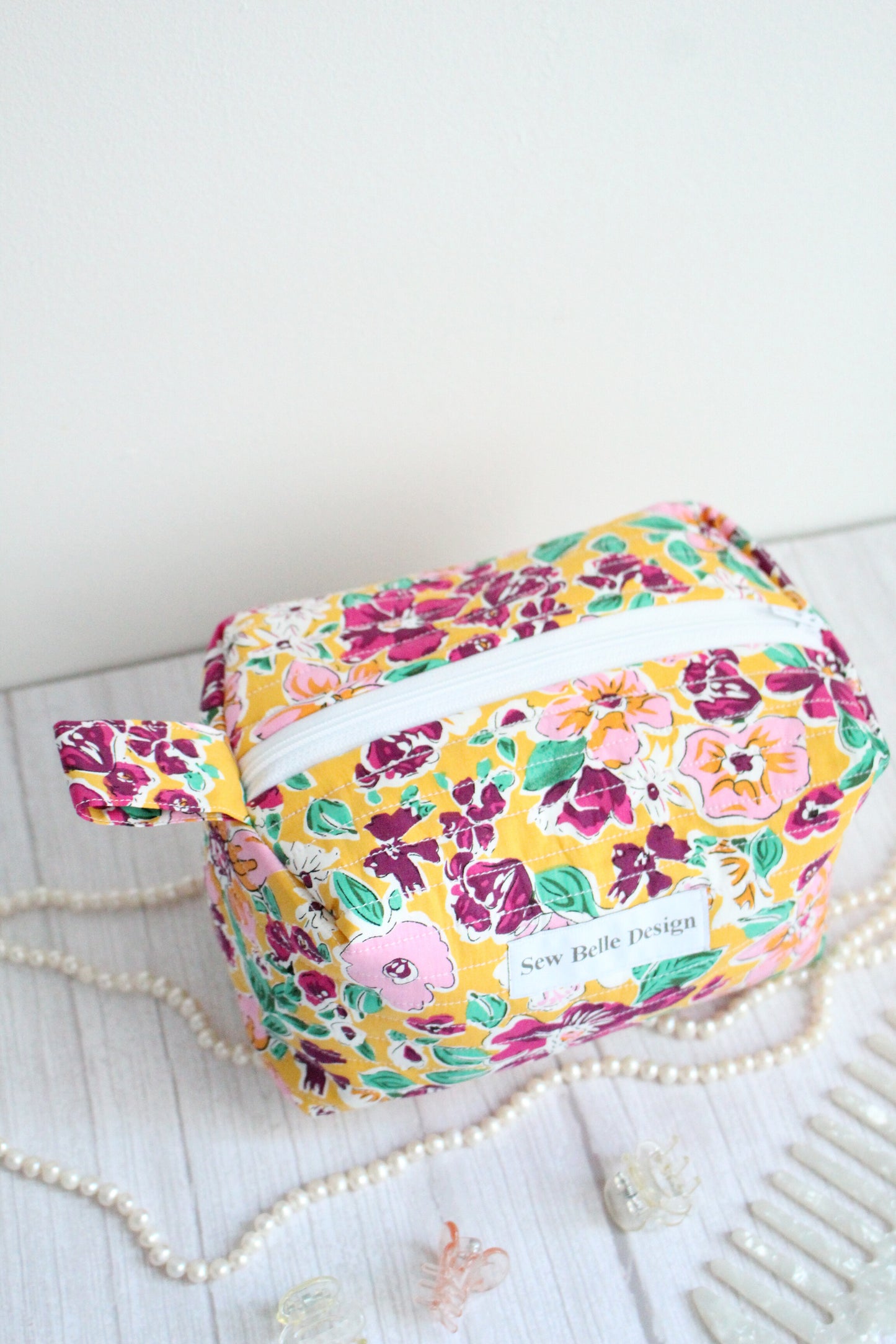 Miriam Quilted Zip Bag - Yellow Floral Pattern