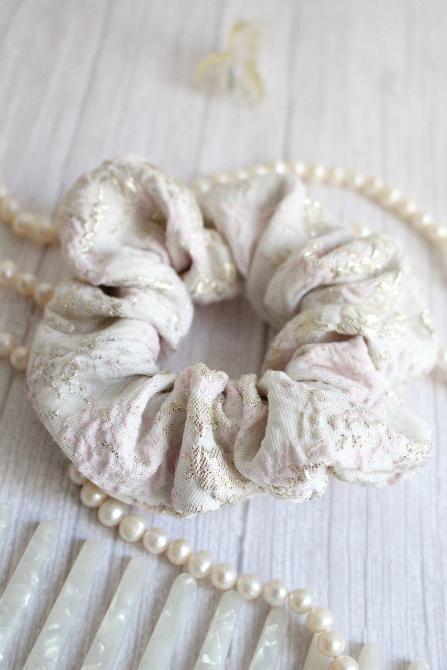 Pink, White & Gold Sparkle Hair Scrunchie