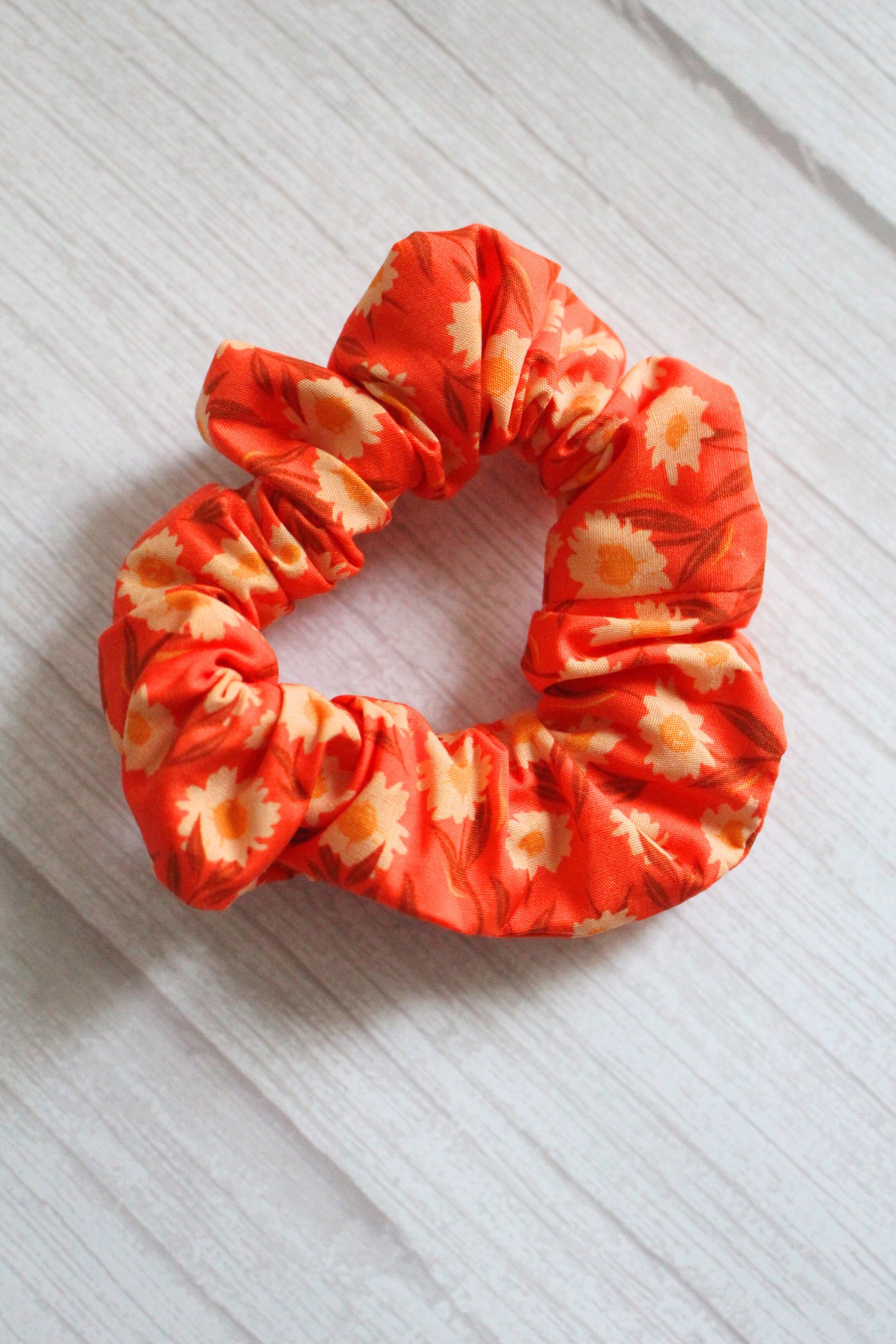 Orange Floral Hair Scrunchie