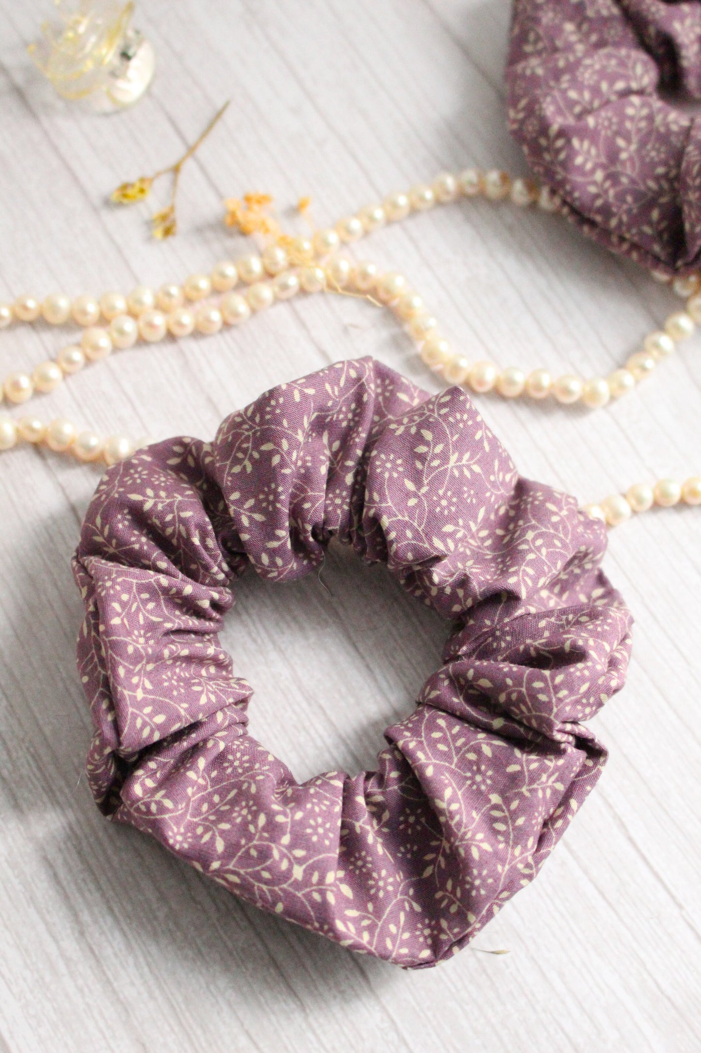 Purple Floral Hair Scrunchie