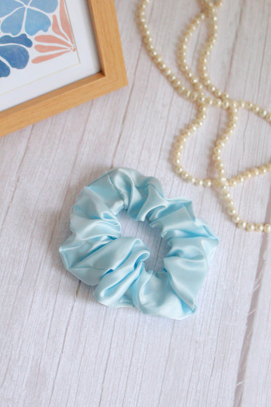 Blue Satin Scrunchie