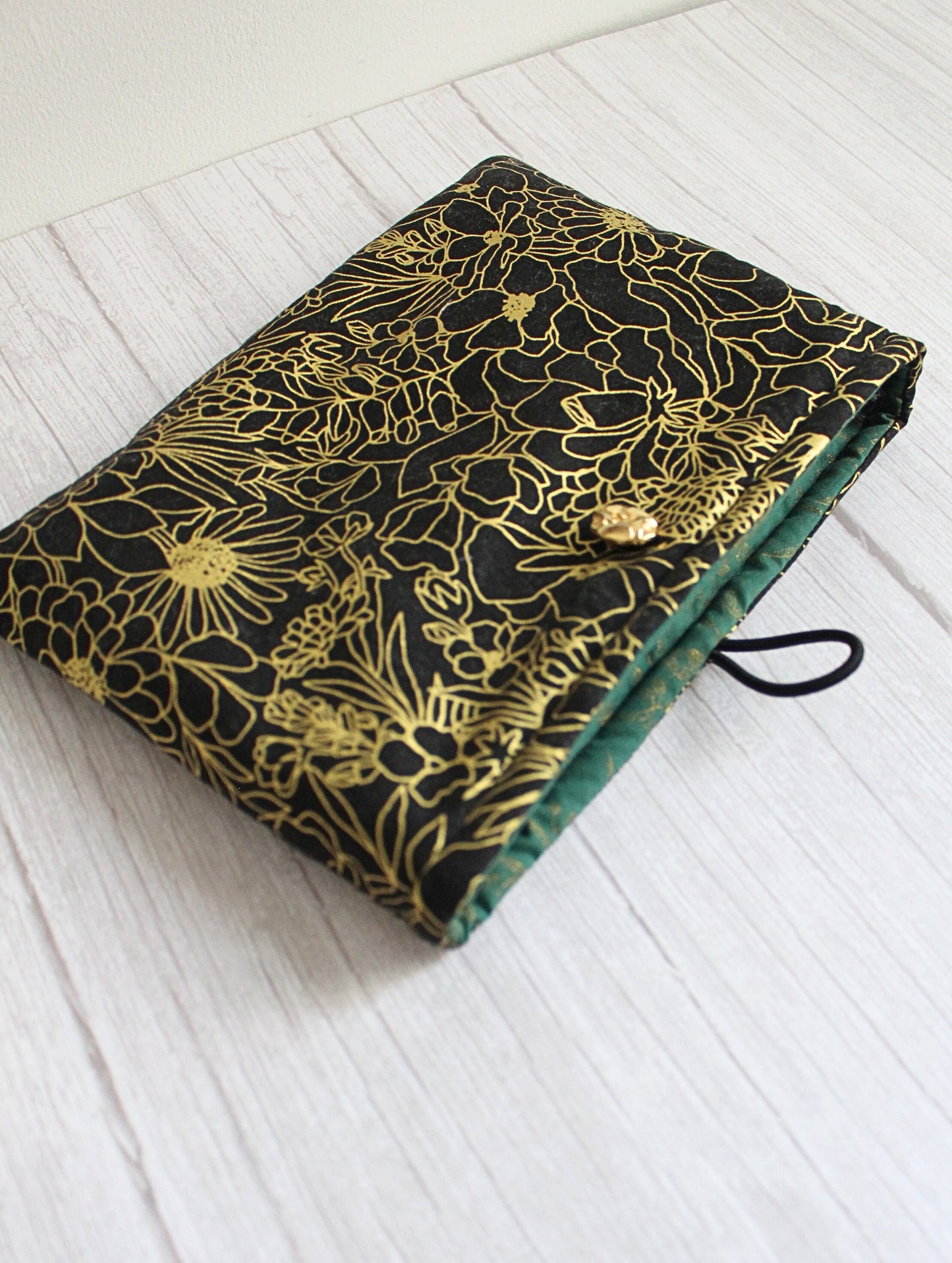 Black and Gold Floral Fabric Book Sleeve