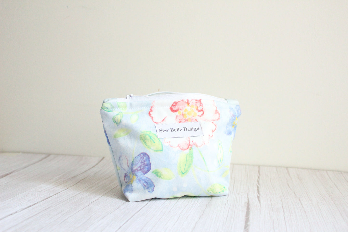 Anita Zip Bag - Blue & Pink Soft Florals