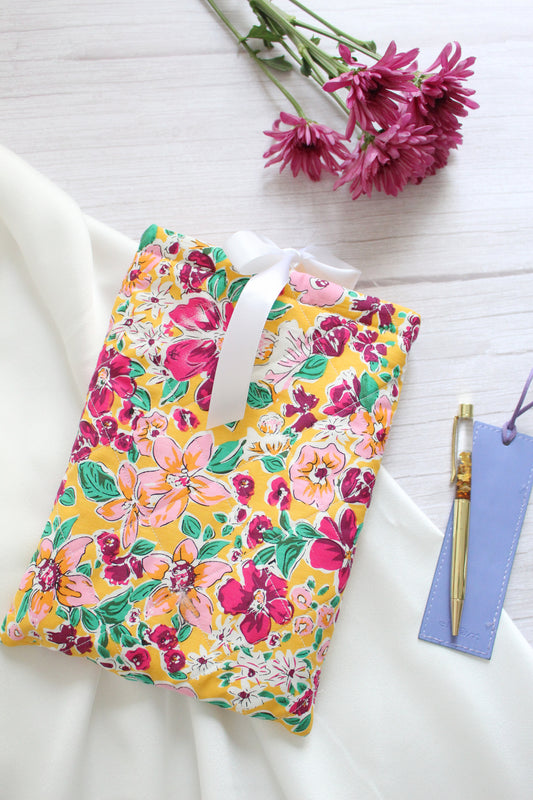 Yellow Floral Fabric Quilted Book Sleeve