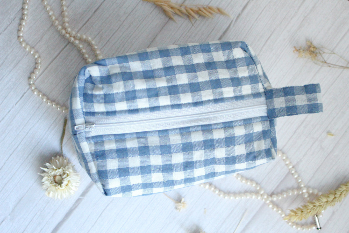 Miriam Quilted Zip Bag - Blue Gingham