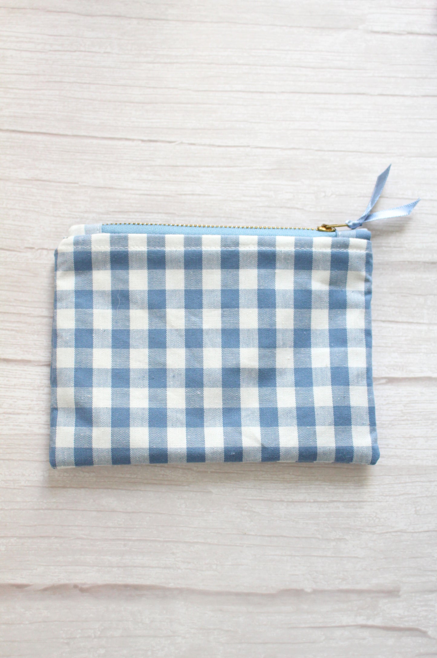 Blue & White Gingham Zip Pouch