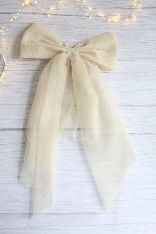 Large Gold Glitter Tule Hair Bow
