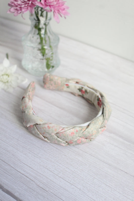 Tabitha Hairband - Watercolour Floral Fabric Braided Hairband