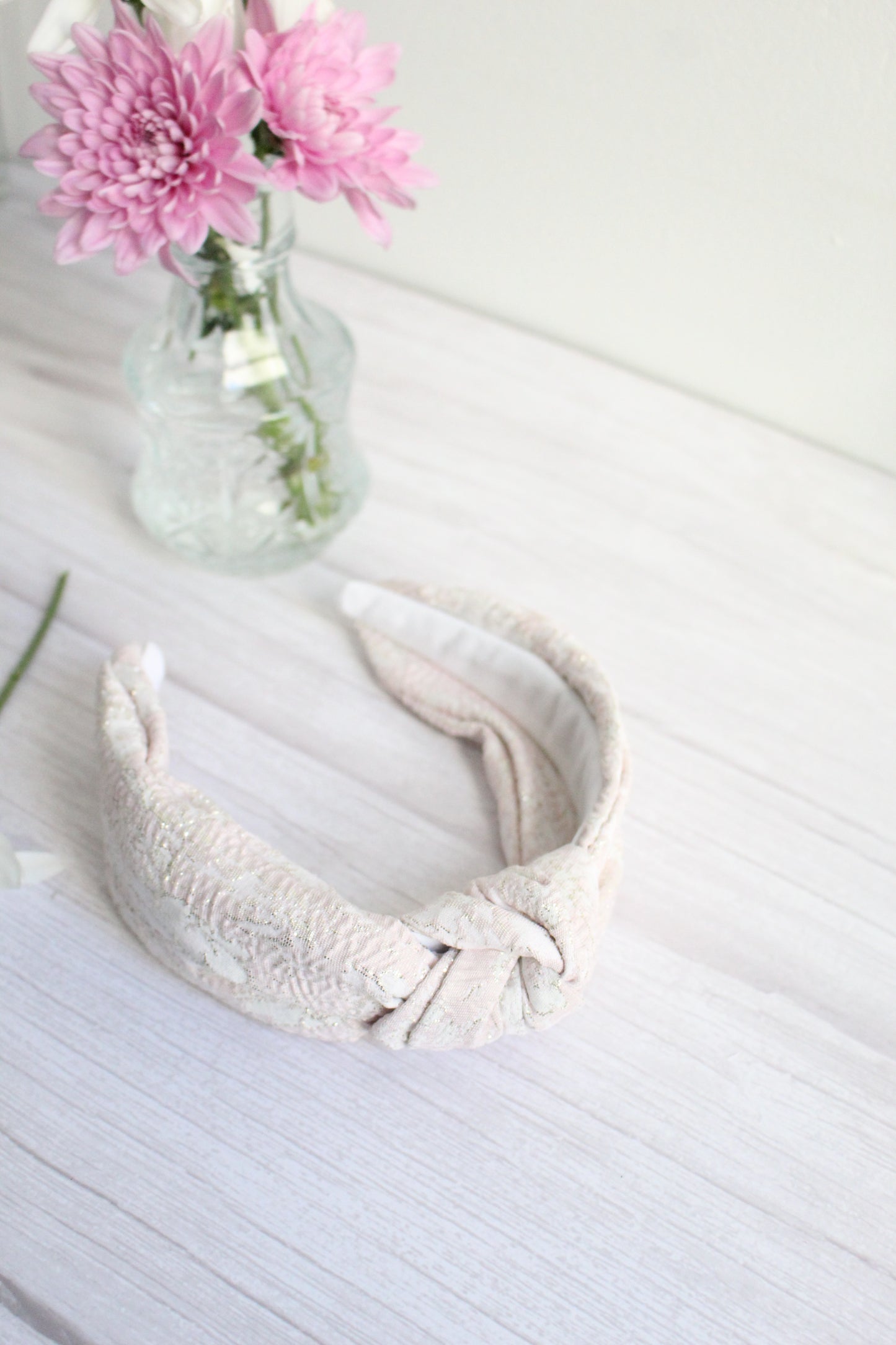 Candace Hairband -  Pink, Cream & Gold Top Knot Hairband