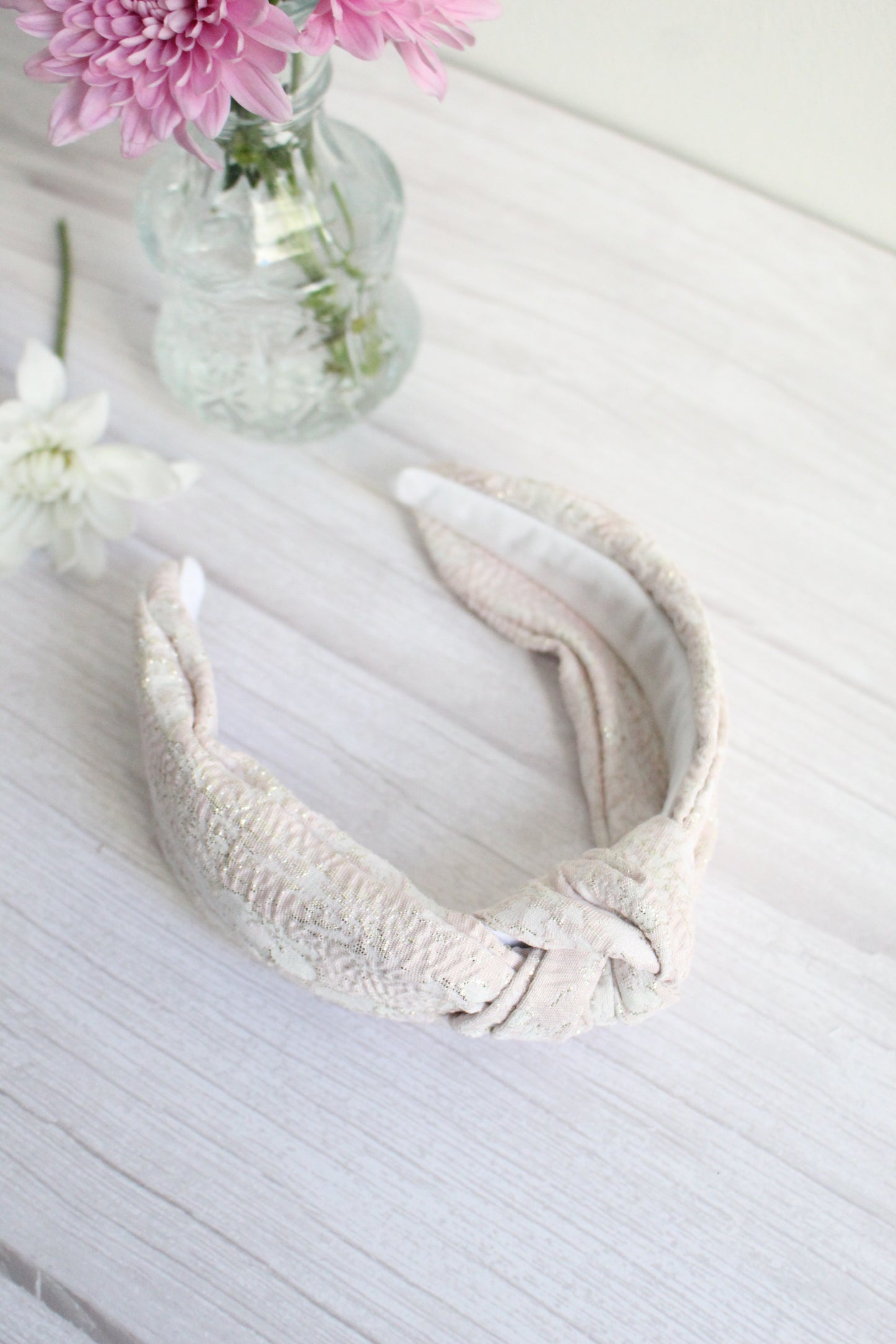 Candace Hairband -  Pink, Cream & Gold Top Knot Hairband