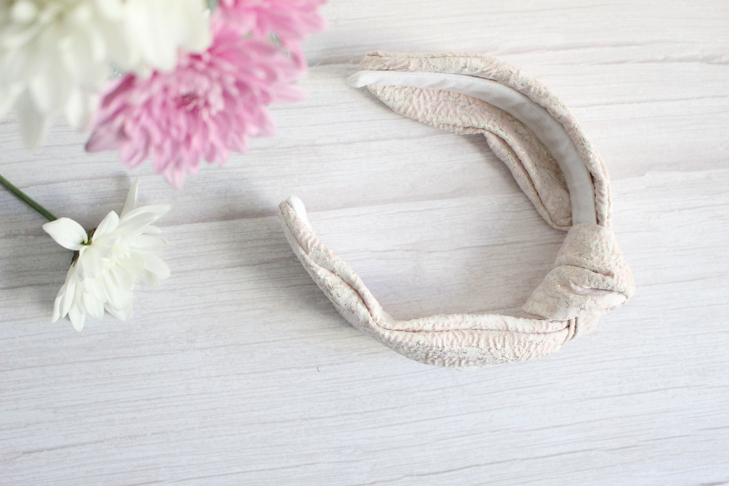 Candace Hairband -  Pink, Cream & Gold Top Knot Hairband