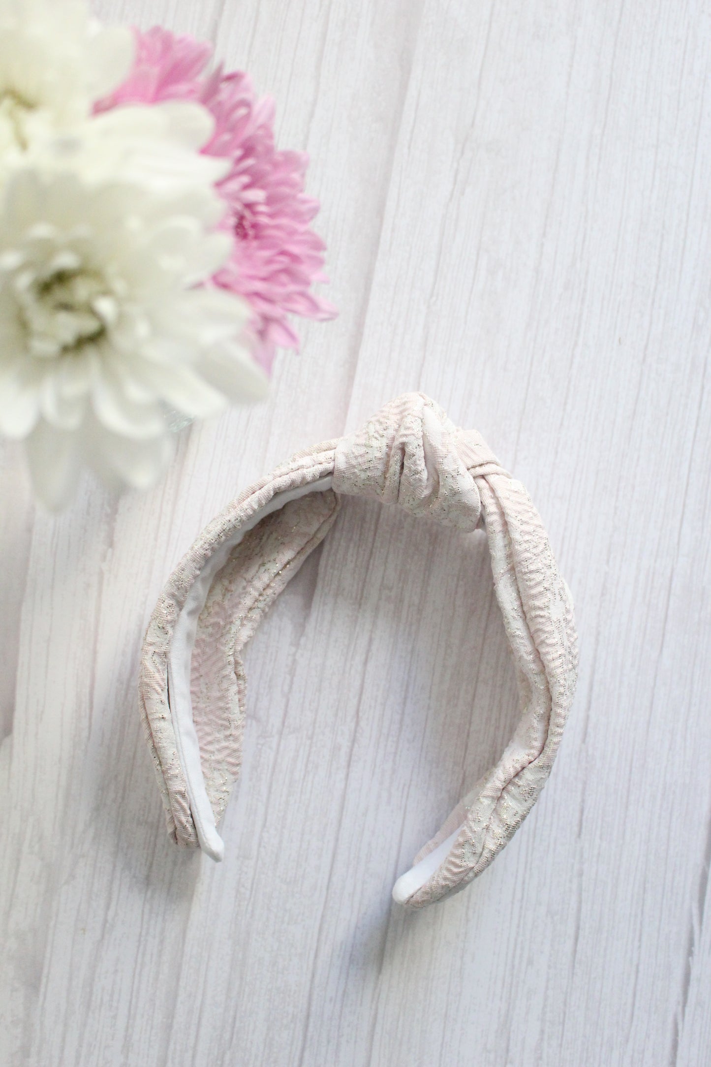 Candace Hairband -  Pink, Cream & Gold Top Knot Hairband