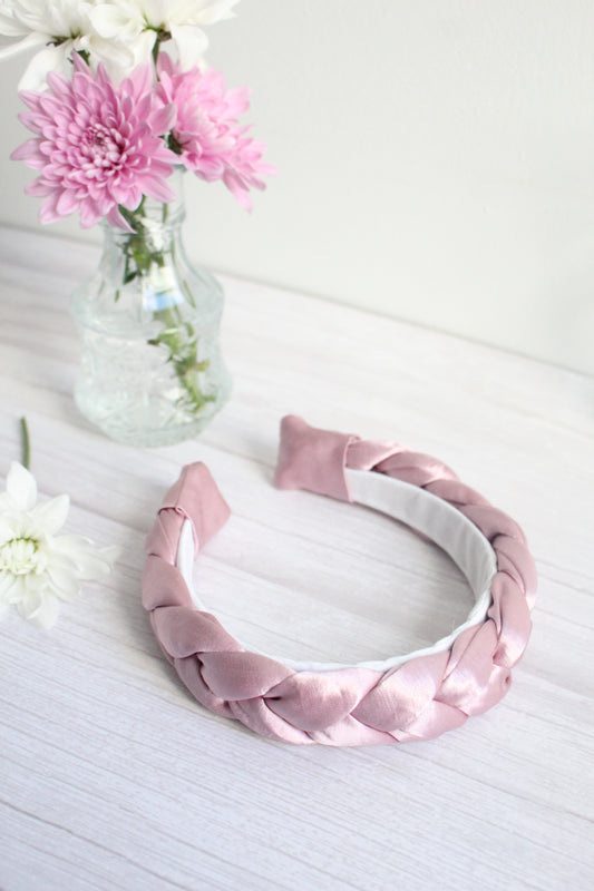 Tabitha Hairband - Pink Satin Braided Hairband