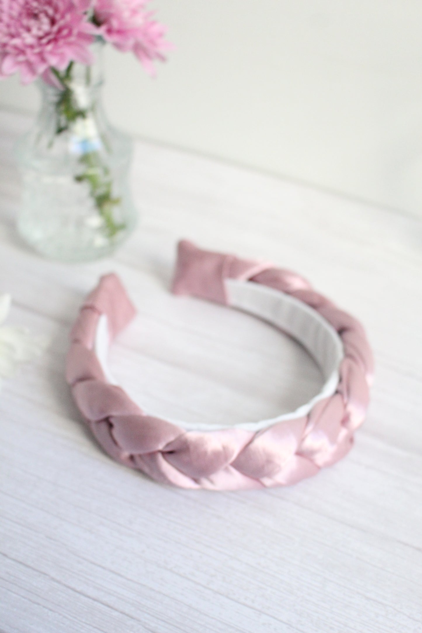 Tabitha Hairband - Pink Satin Braided Hairband