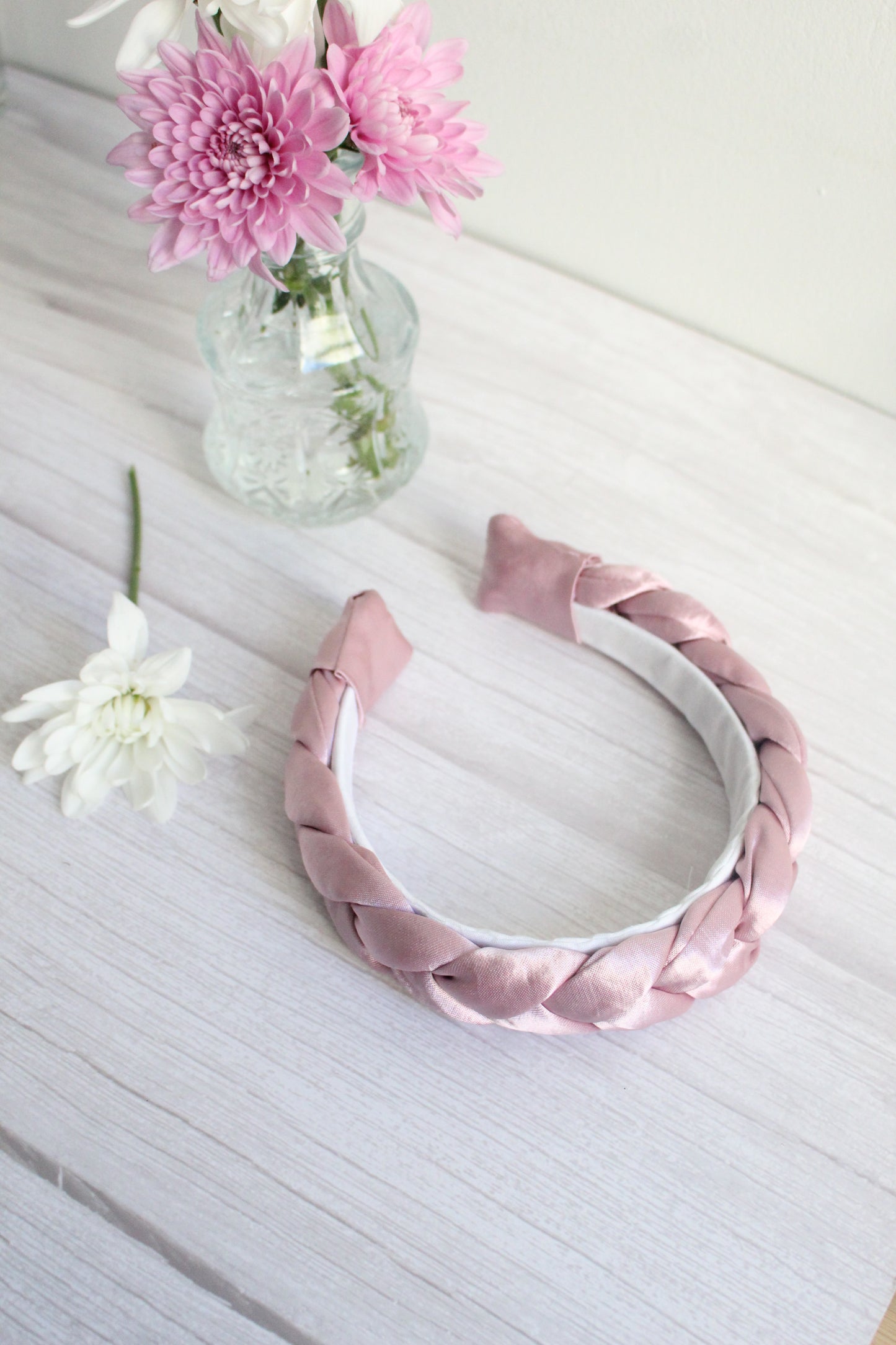 Tabitha Hairband - Pink Satin Braided Hairband