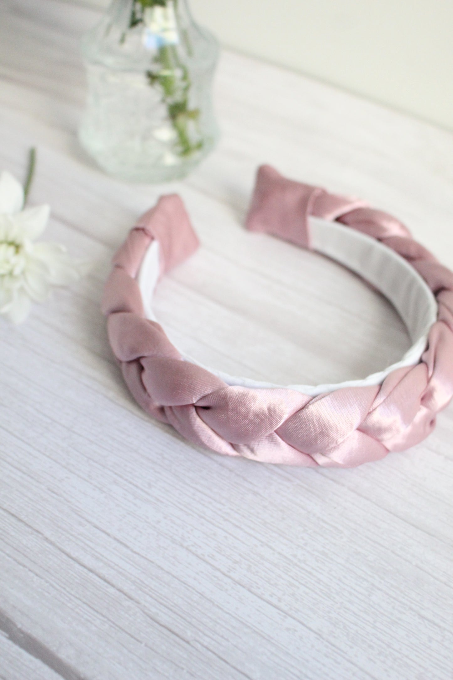 Tabitha Hairband - Pink Satin Braided Hairband