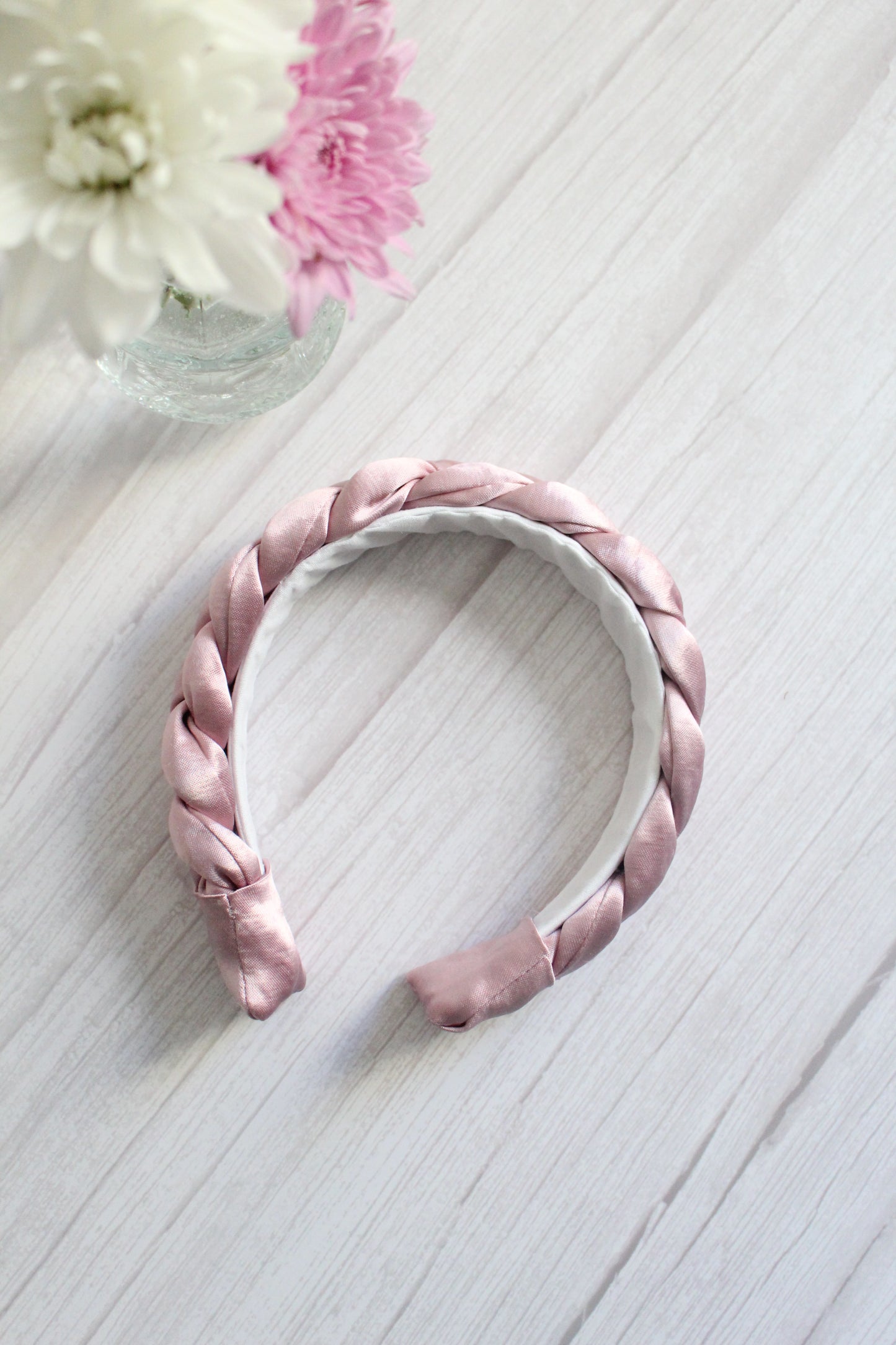 Tabitha Hairband - Pink Satin Braided Hairband