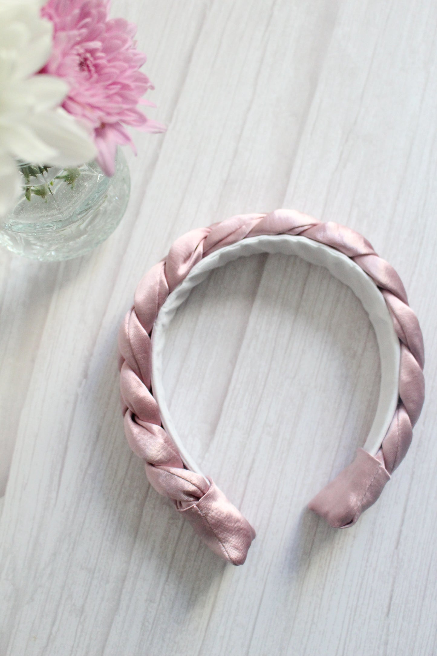 Tabitha Hairband - Pink Satin Braided Hairband