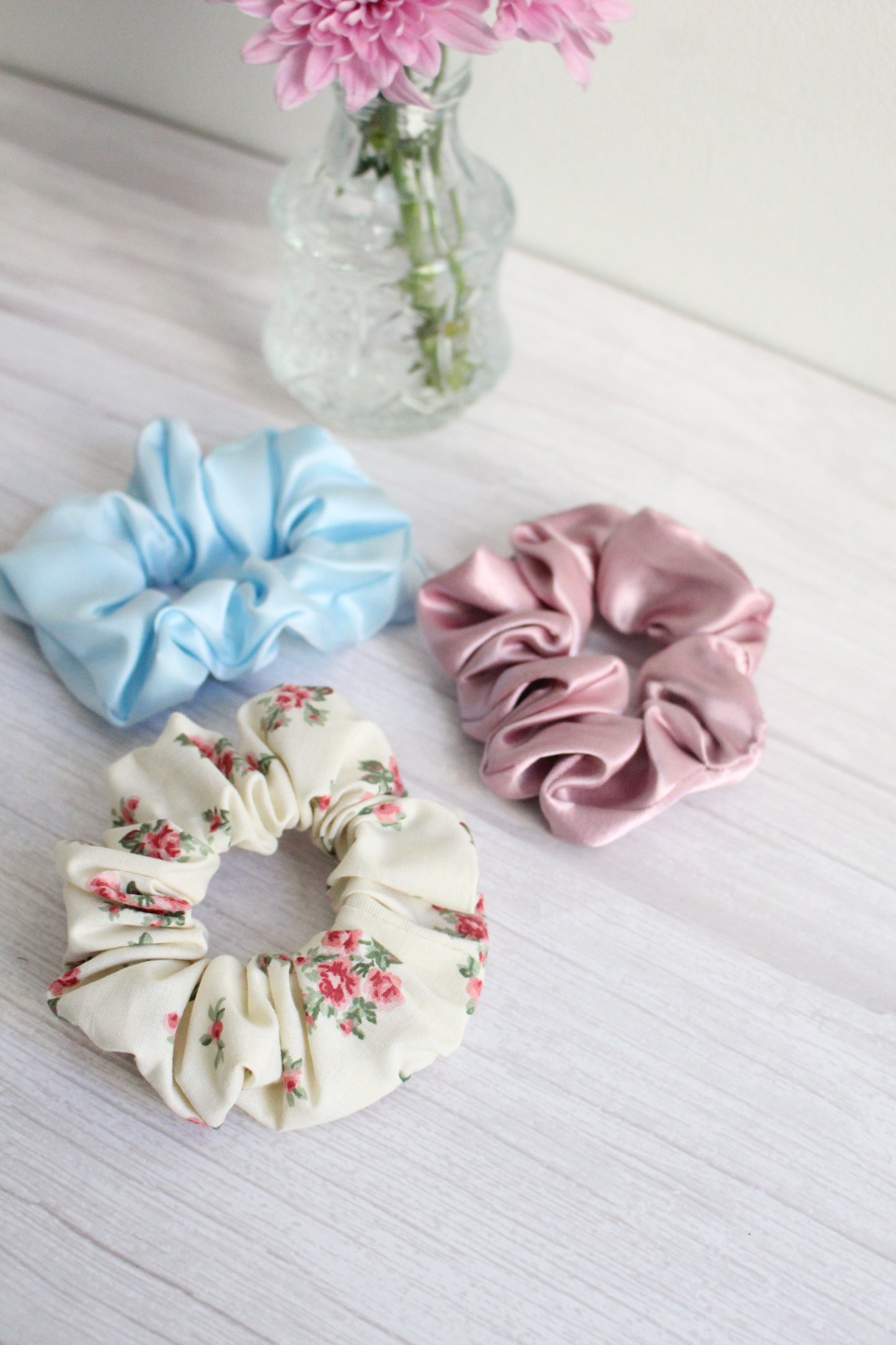 Pink & Cream Floral Fabric Hair Scrunchie