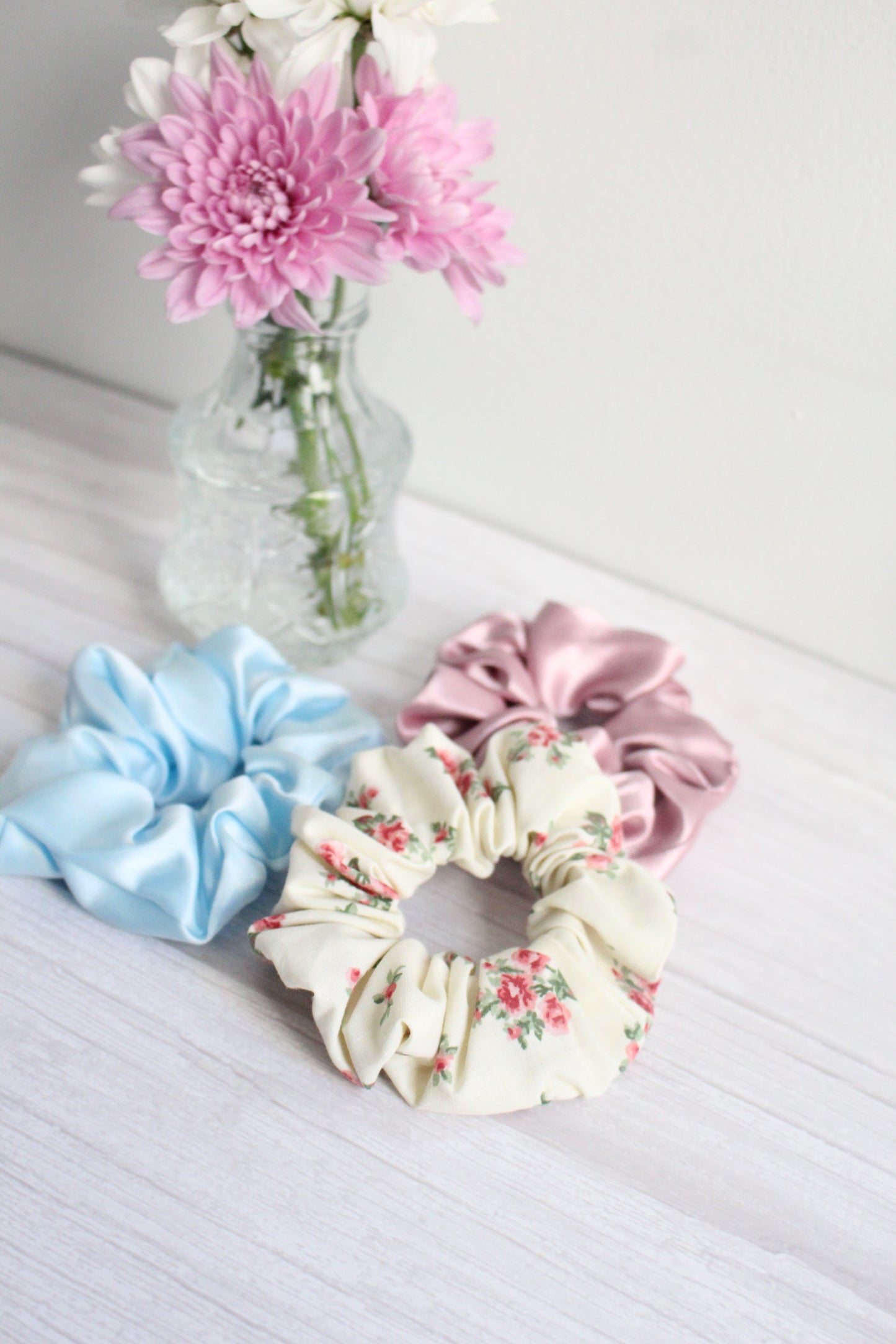 Pink & Cream Floral Fabric Hair Scrunchie