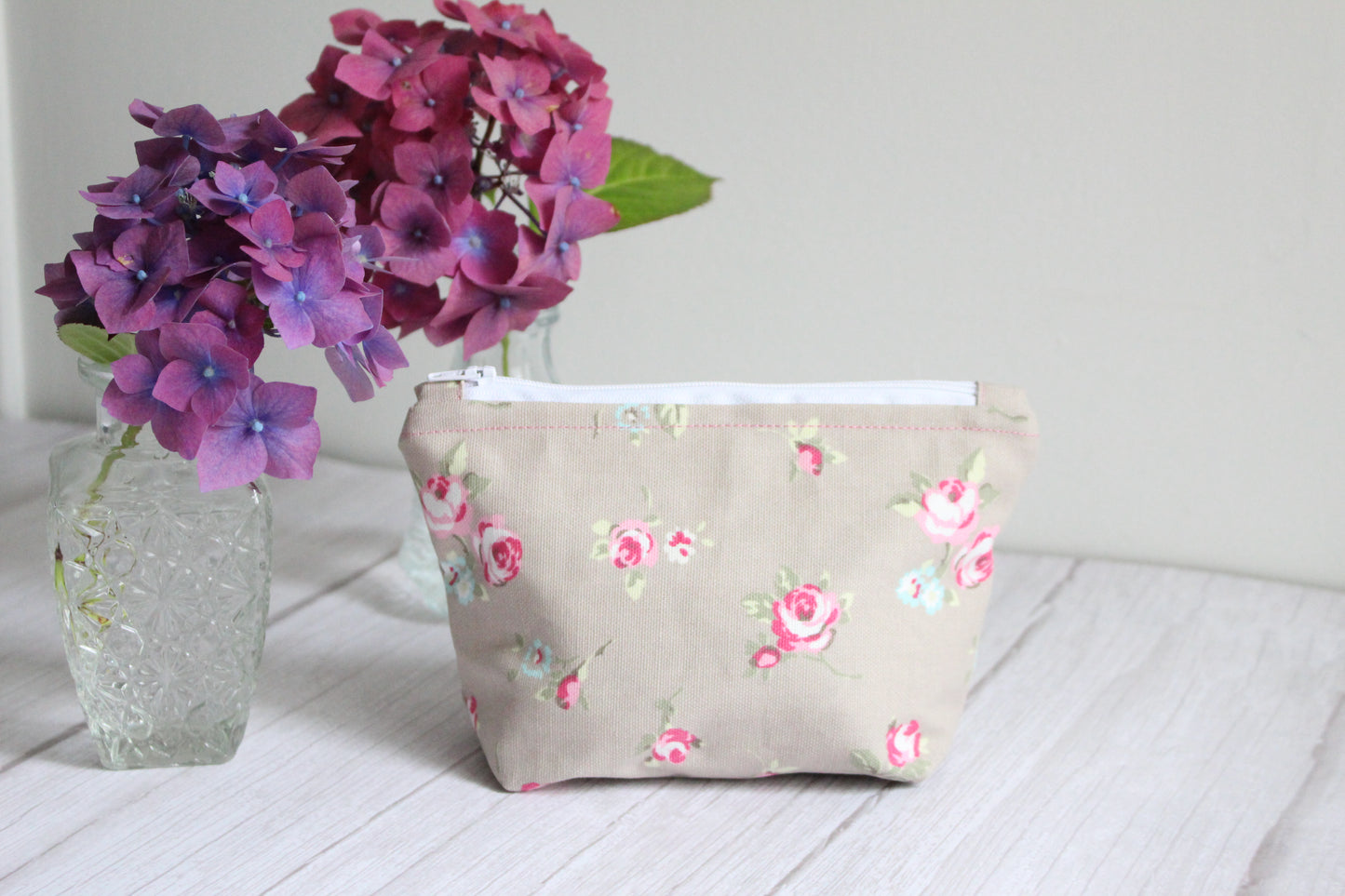 Anita Zip Bag - Pink & Beige Floral