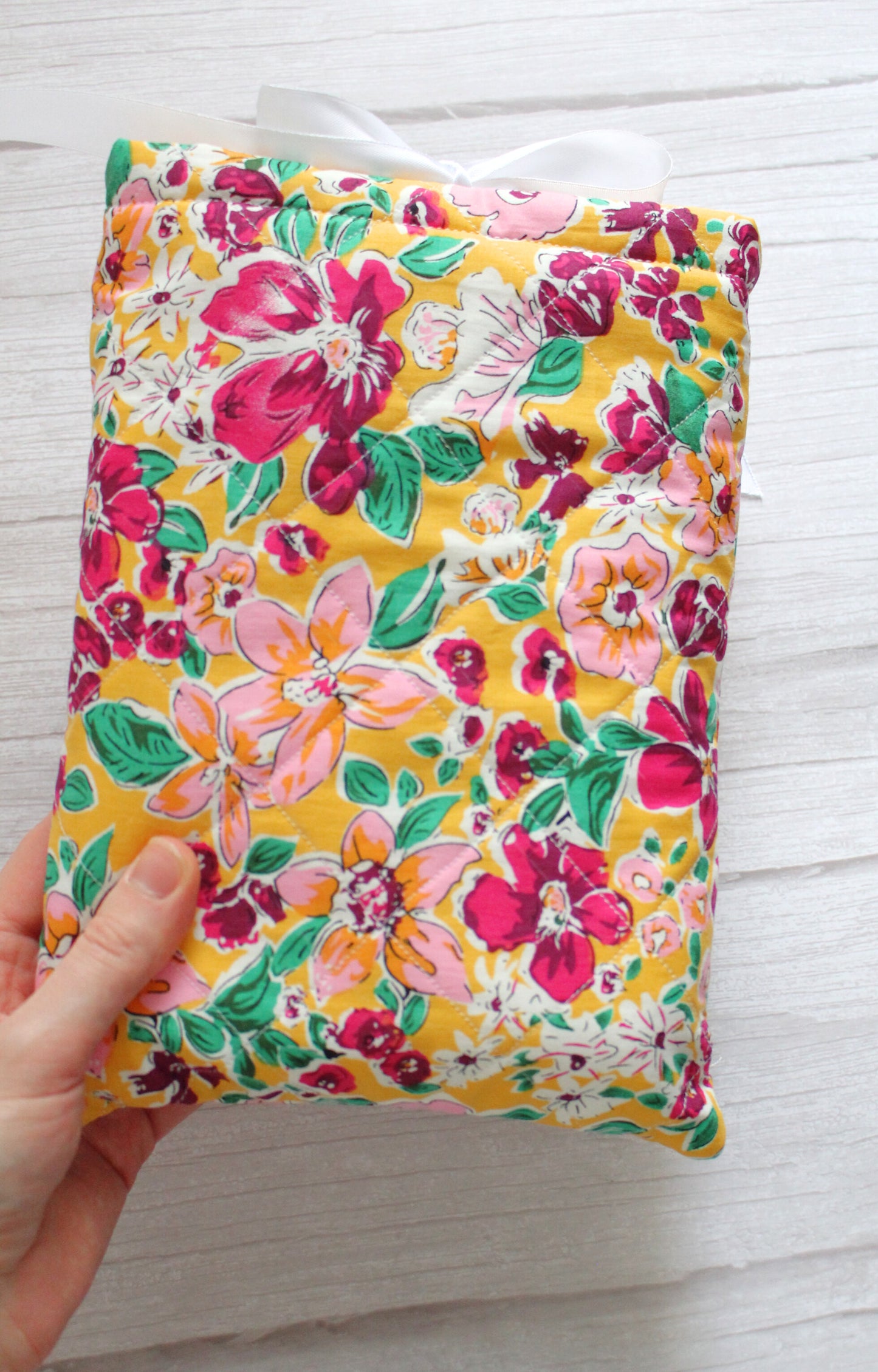 Yellow Floral Fabric Quilted Book Sleeve