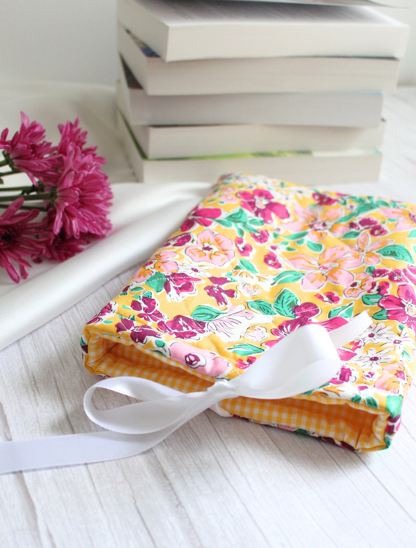 Yellow Floral Fabric Quilted Book Sleeve