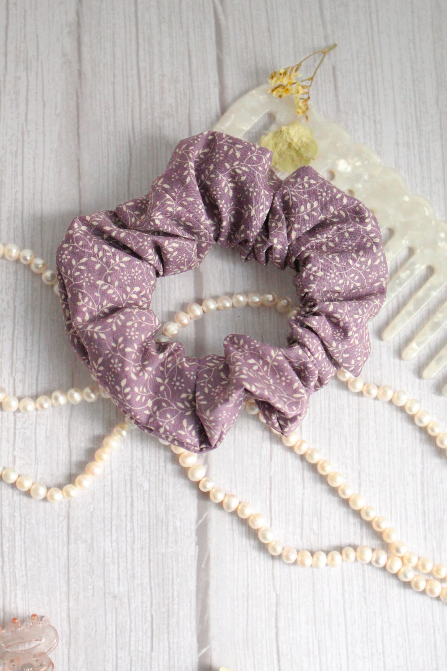 Purple Floral Hair Scrunchie