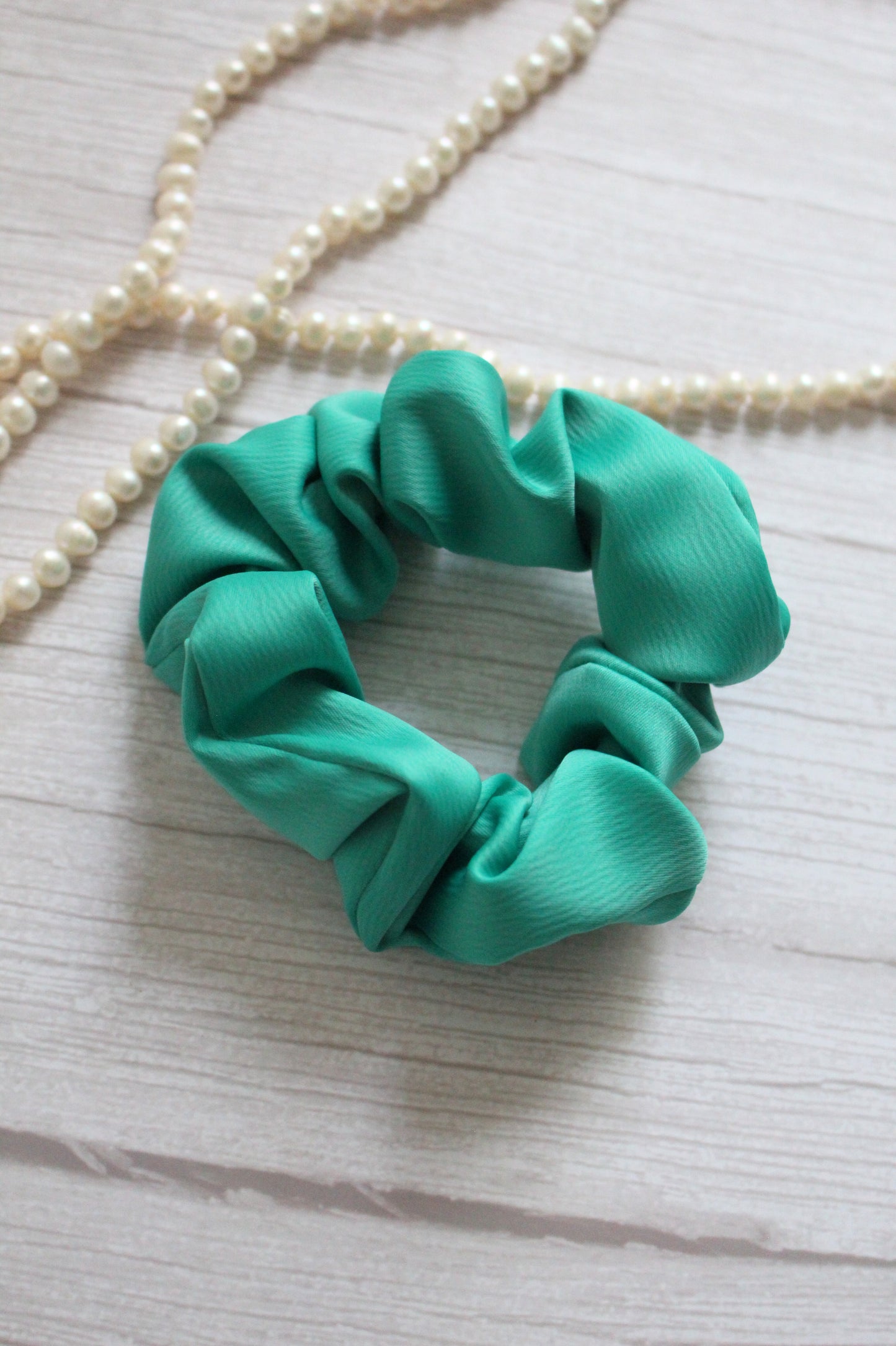 Green Satin Hair Scrunchie