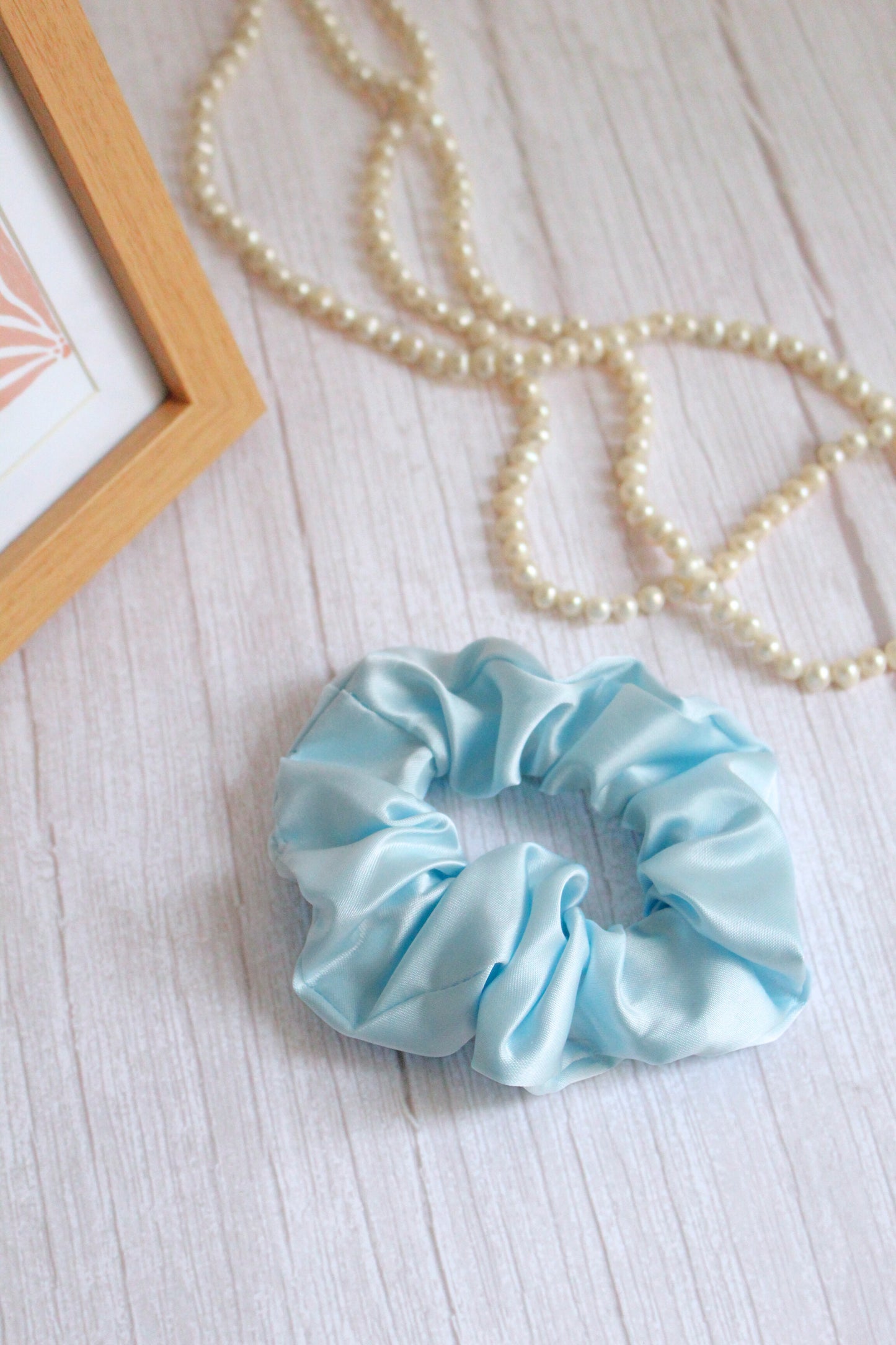 Blue Satin Scrunchie