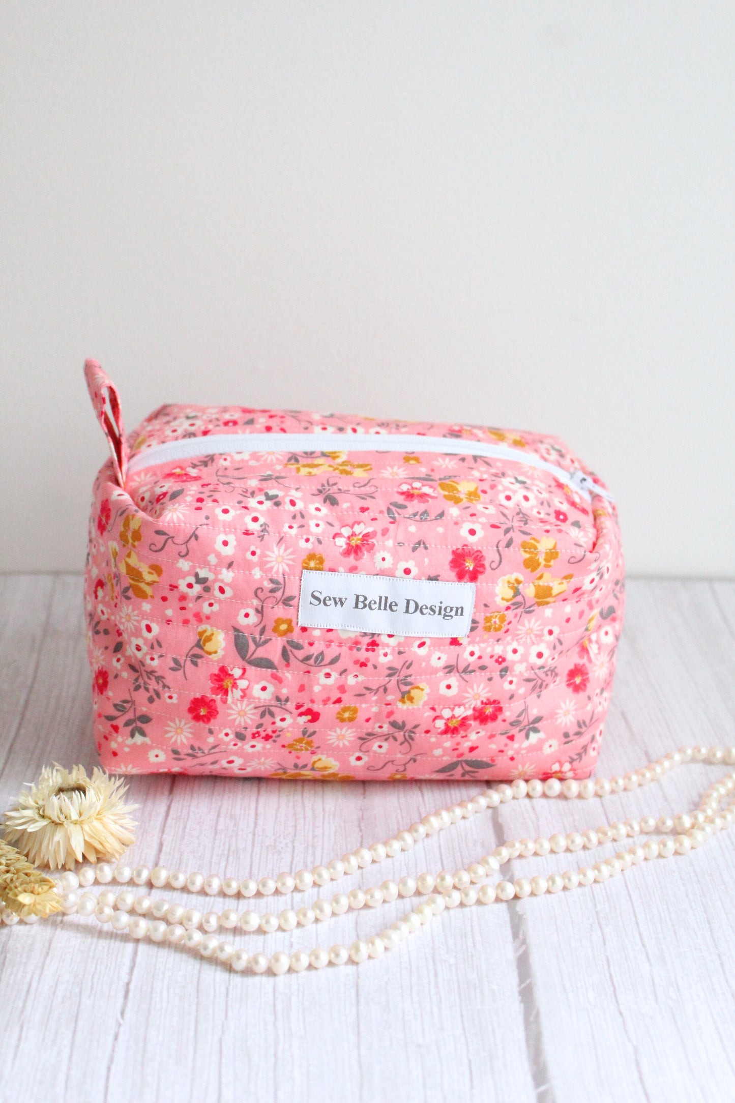 Miriam Quilted Zip Bag - Pink Floral Pattern