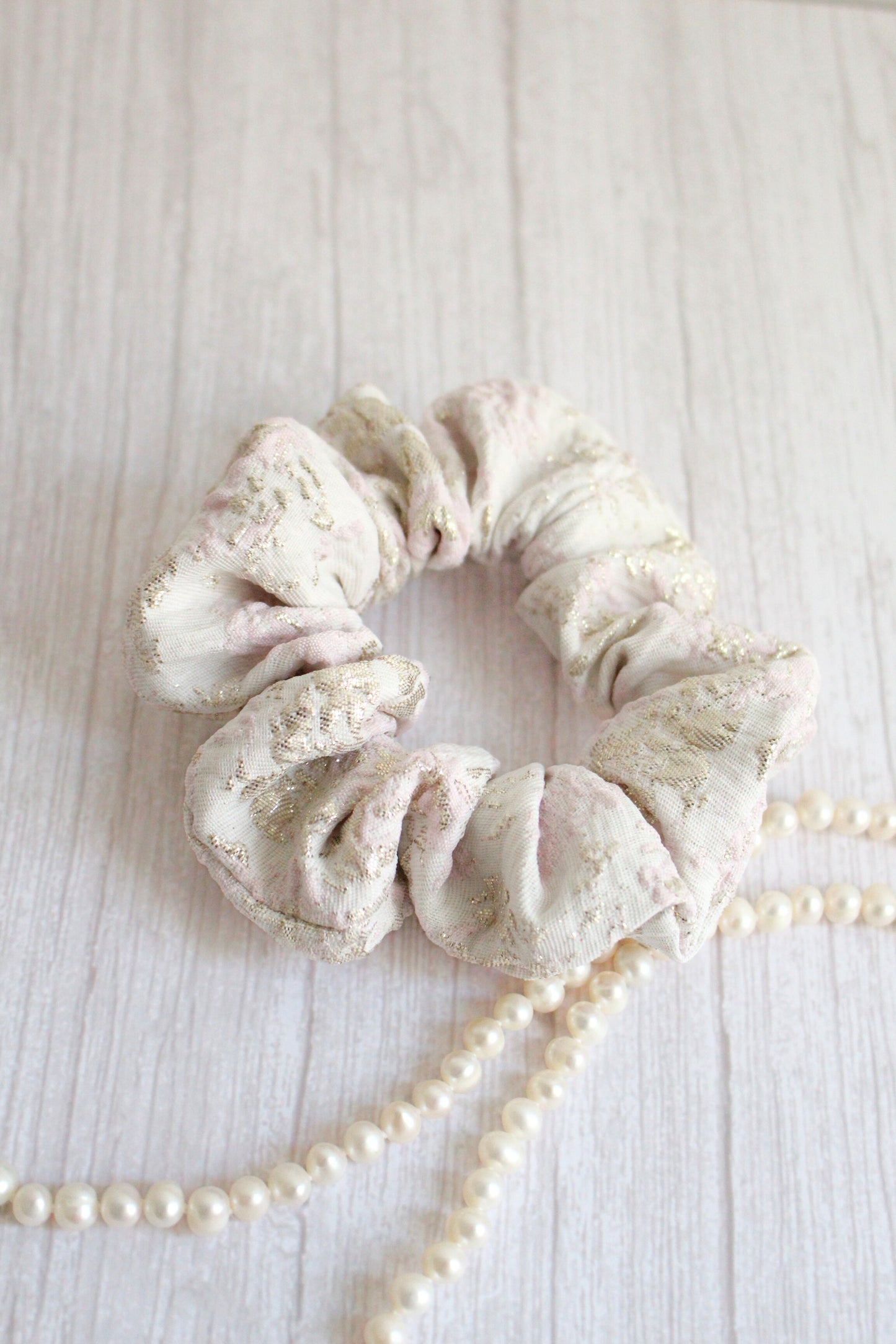 Pink, White & Gold Sparkle Hair Scrunchie