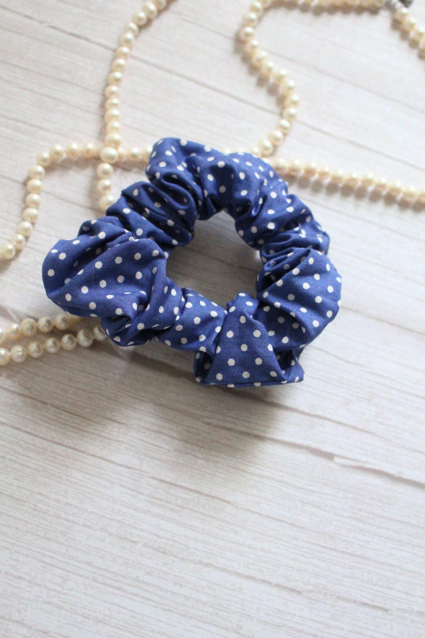 Blue & White Polka Dot Hair Scrunchie