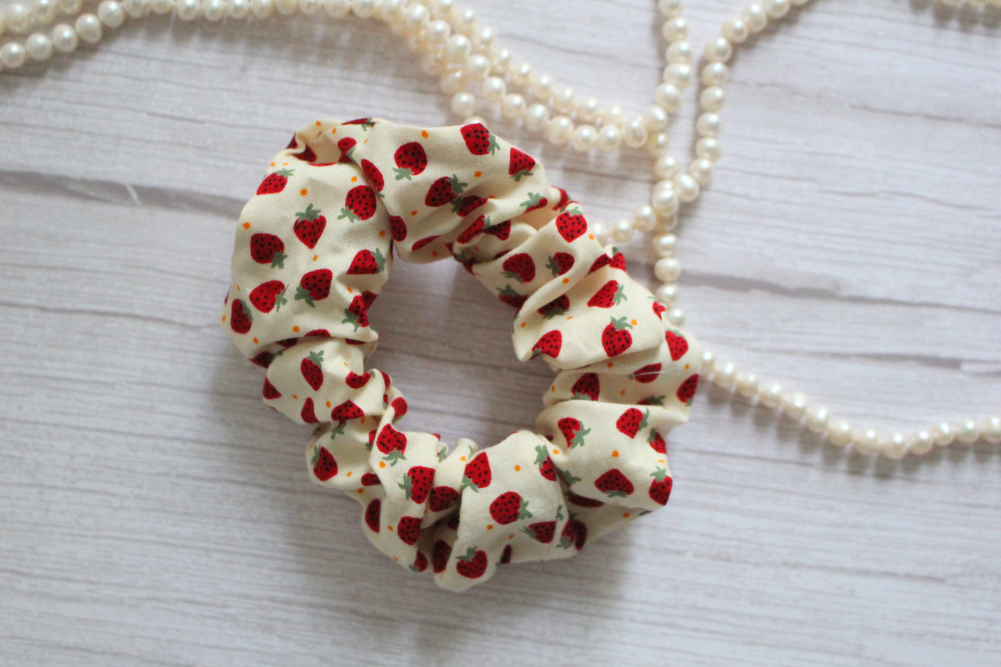 Strawberry Print Fabric Hair Scrunchie