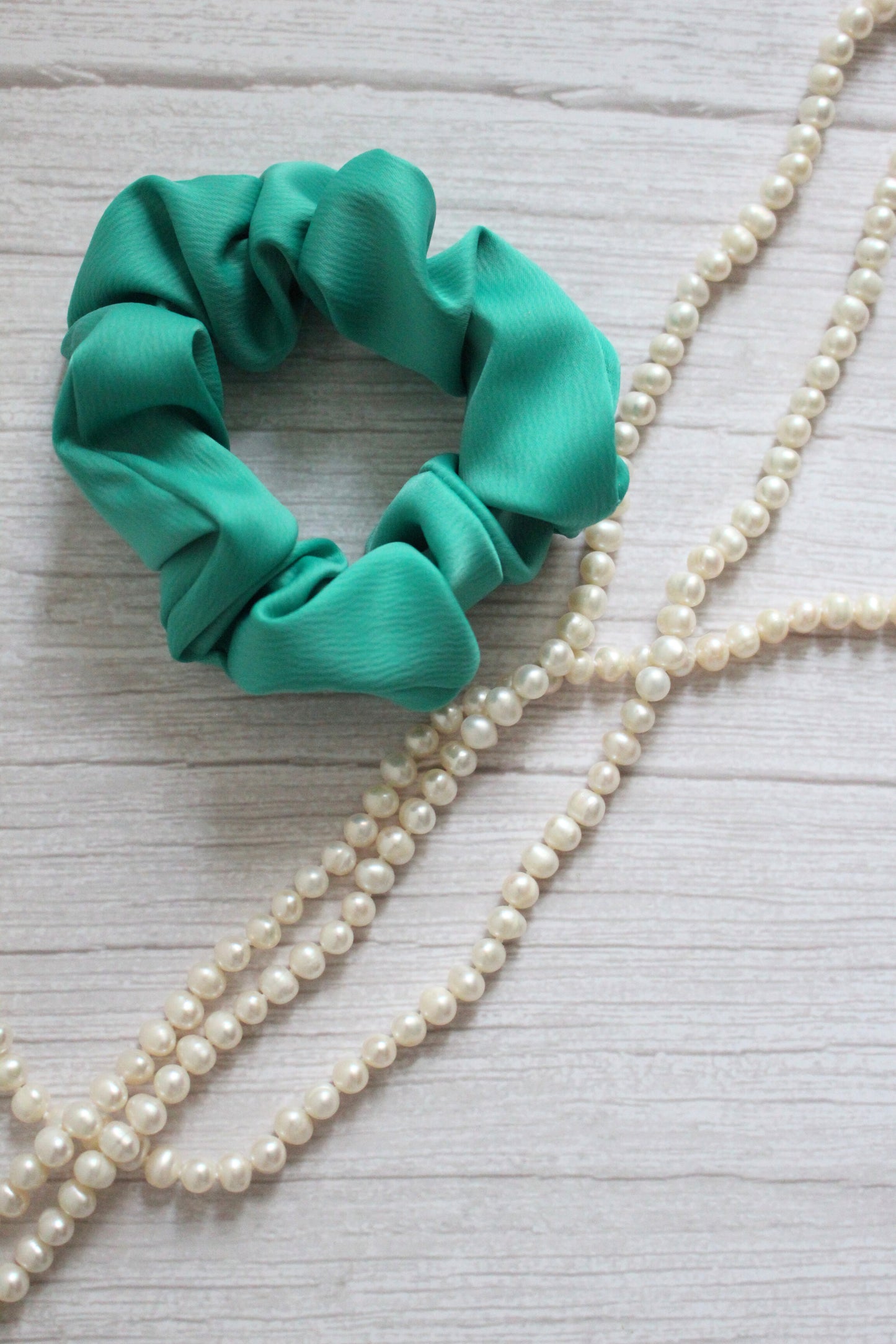 Green Satin Hair Scrunchie