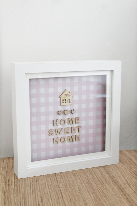 Home Sweet Home Box Frame Gift - Pink Gingham