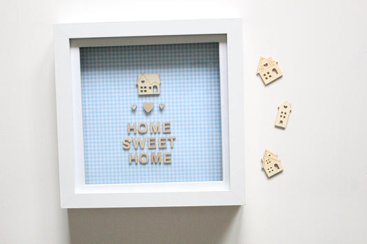 Home Sweet Home Box Frame Gift - Blue Gingham