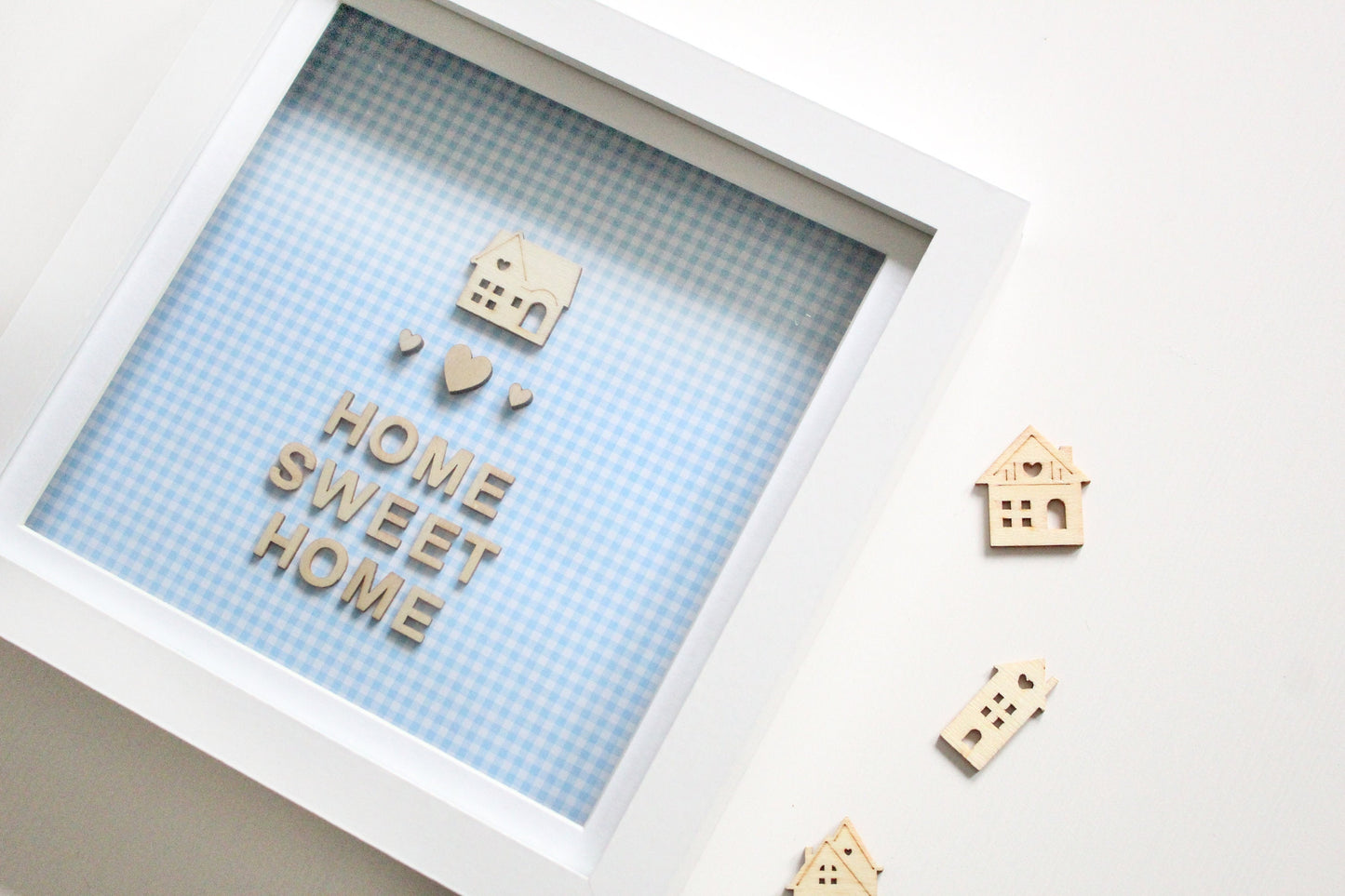 Home Sweet Home Box Frame Gift - Blue Gingham