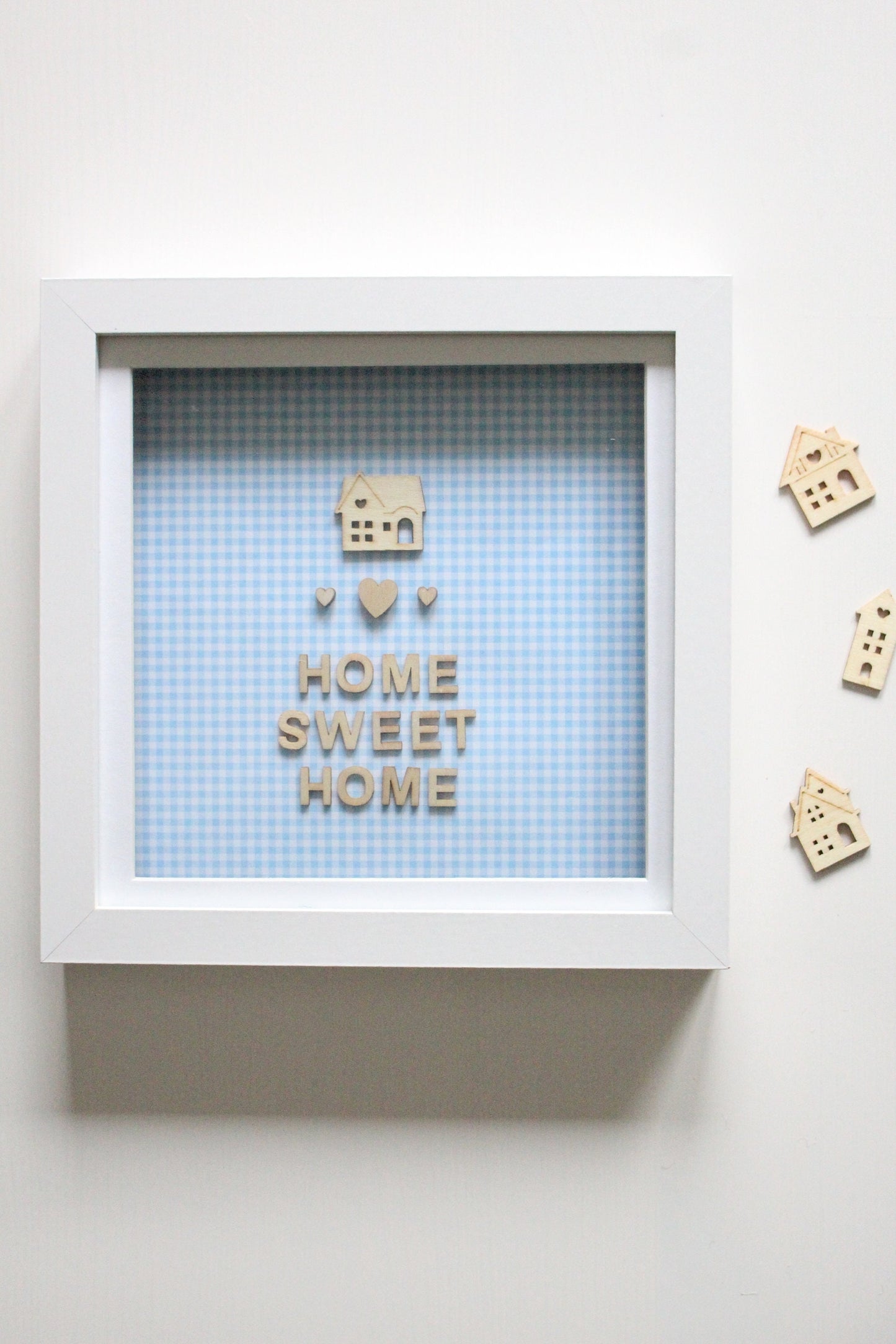 Home Sweet Home Box Frame Gift - Blue Gingham