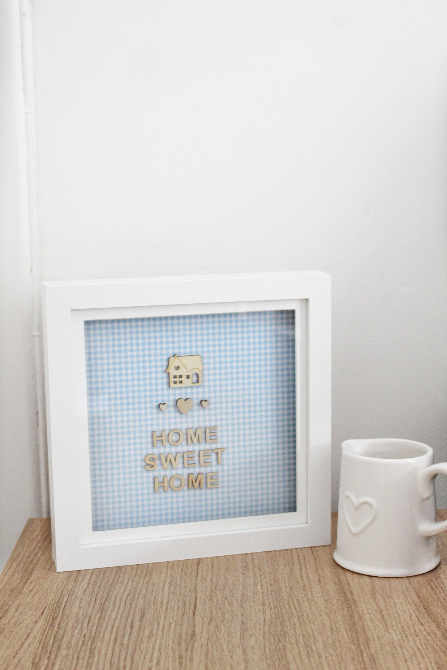 Home Sweet Home Box Frame Gift - Blue Gingham