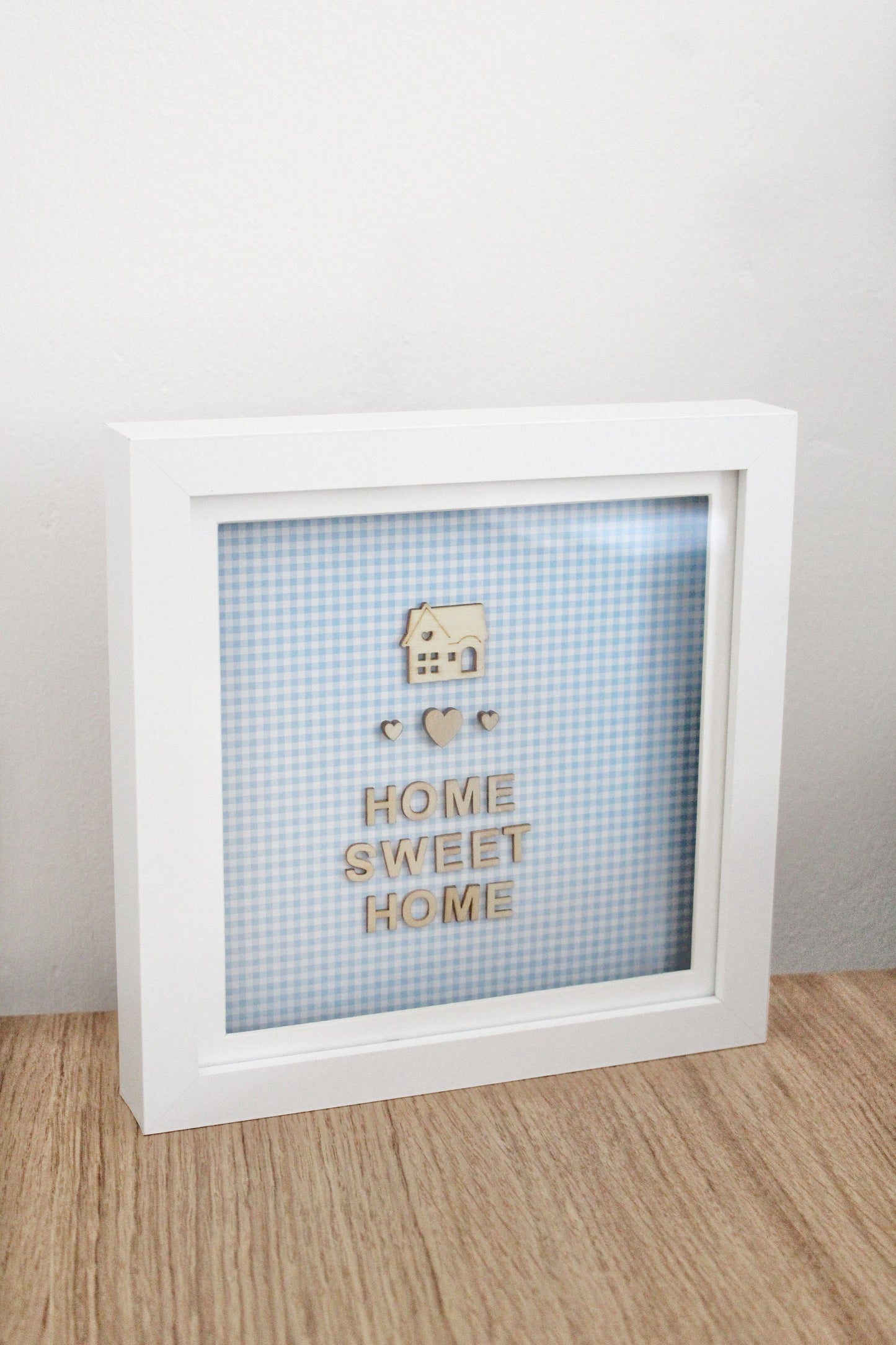 Home Sweet Home Box Frame Gift - Blue Gingham