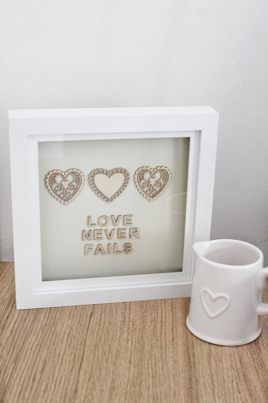 Love Never Fails Box Frame Gift - Sage Green