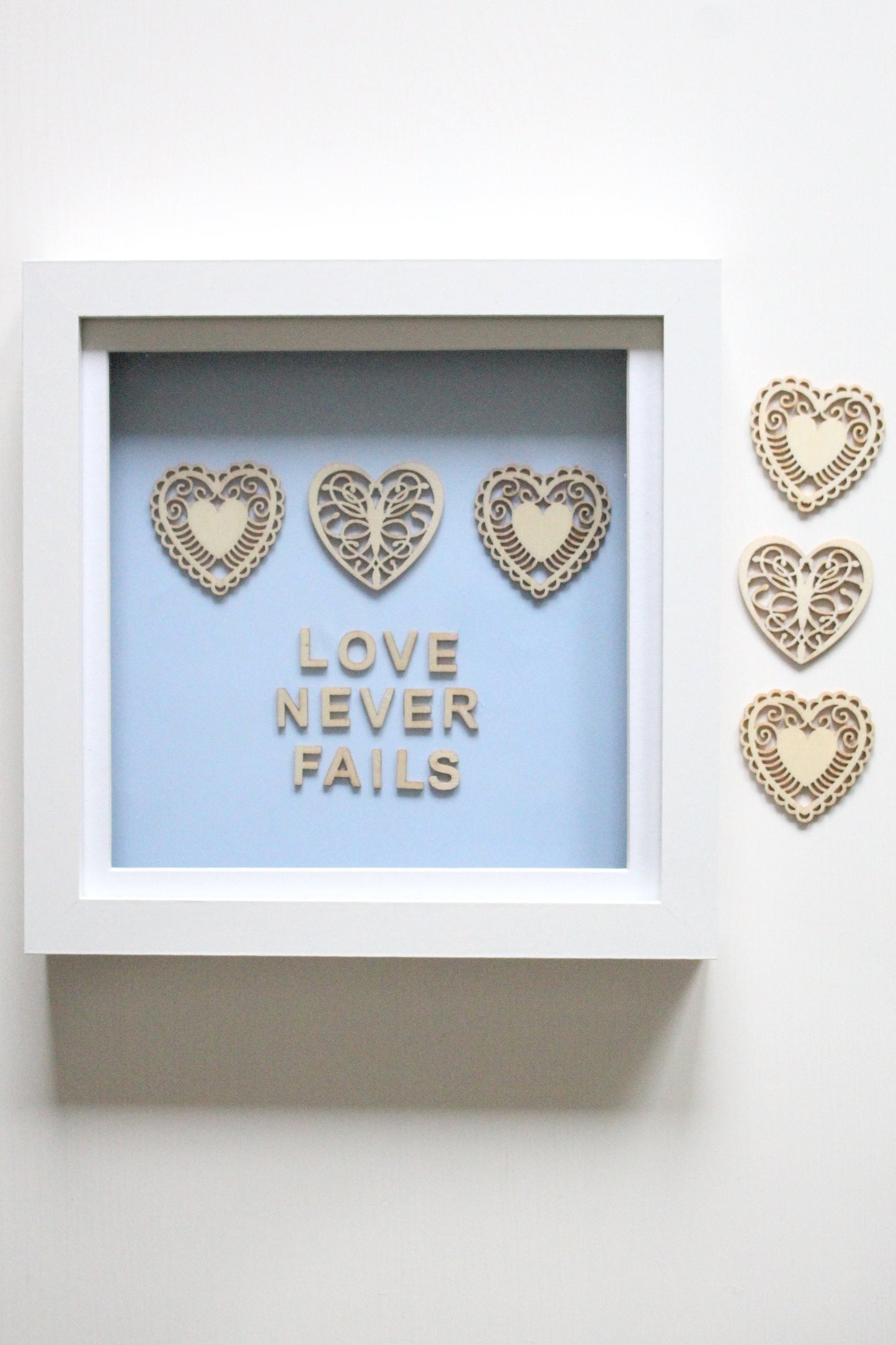 Love Never Fails Box Frame Gift - Light Blue