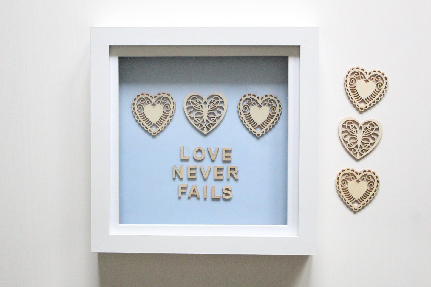 Love Never Fails Box Frame Gift - Light Blue