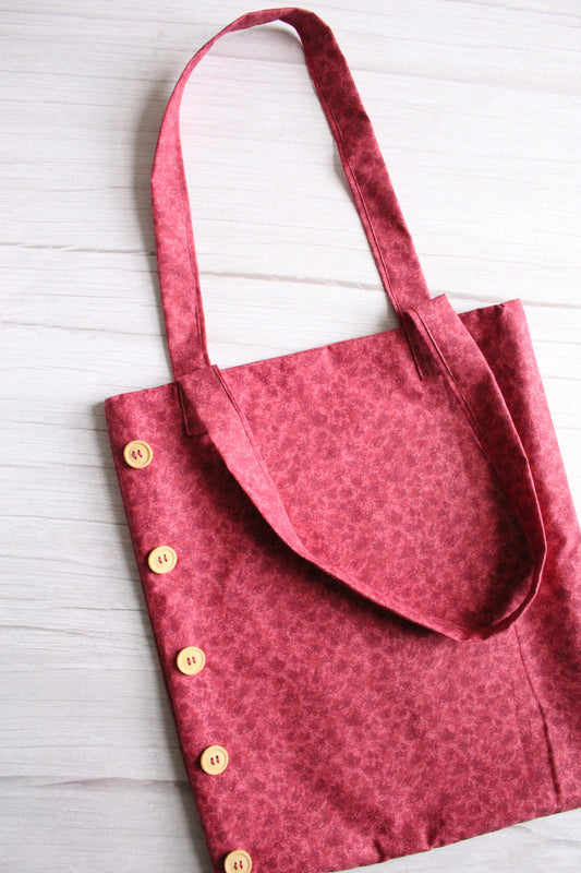 Handmade Pink Fabric Tote Bag with Wooden Buttons