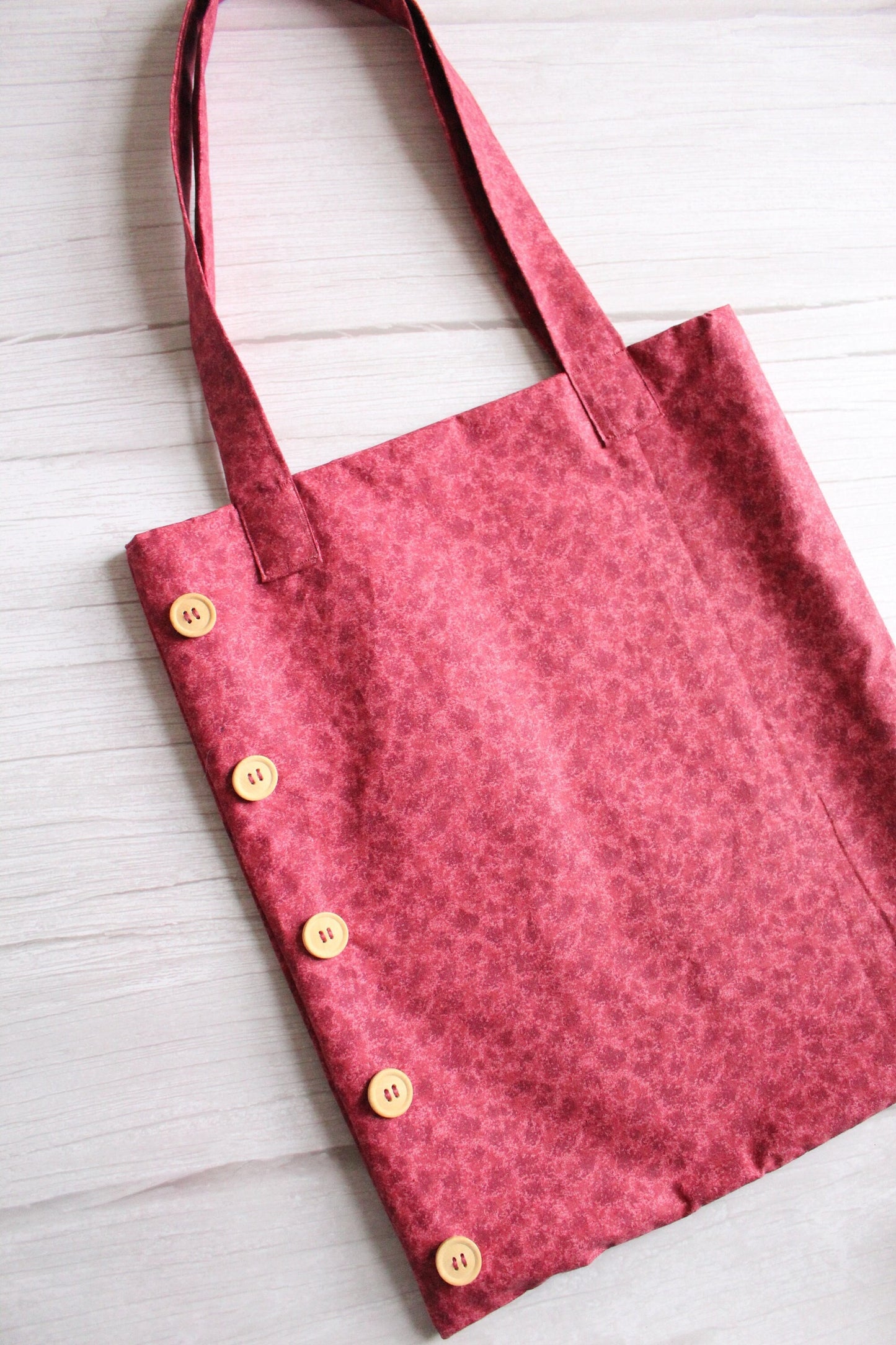 Handmade Pink Fabric Tote Bag with Wooden Buttons