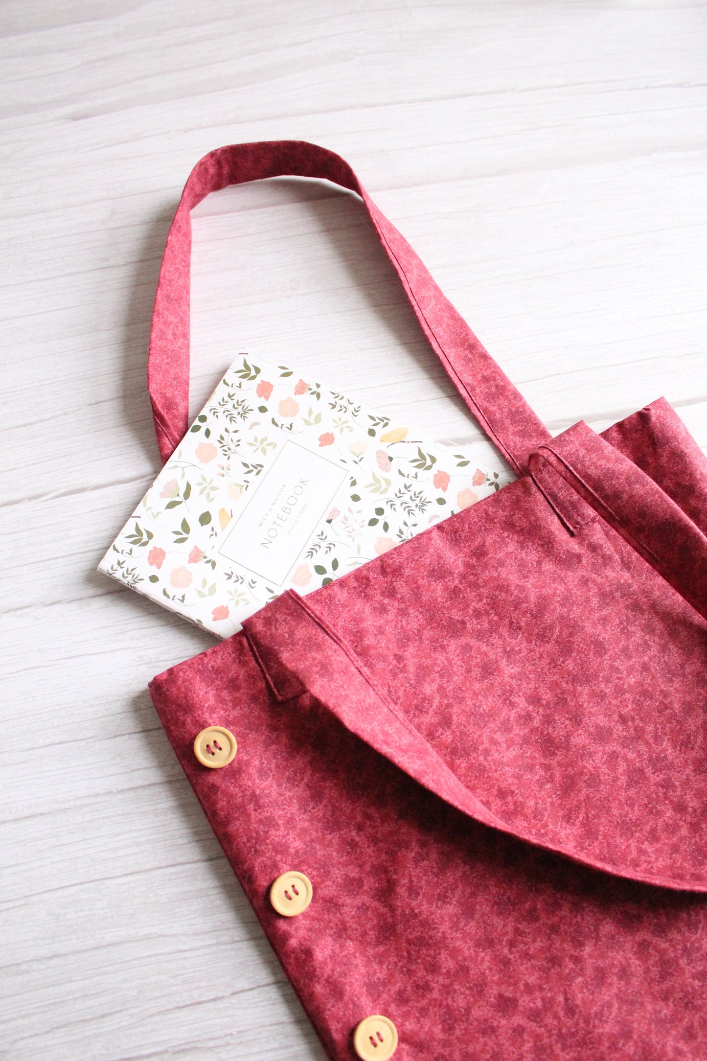 Handmade Pink Fabric Tote Bag with Wooden Buttons