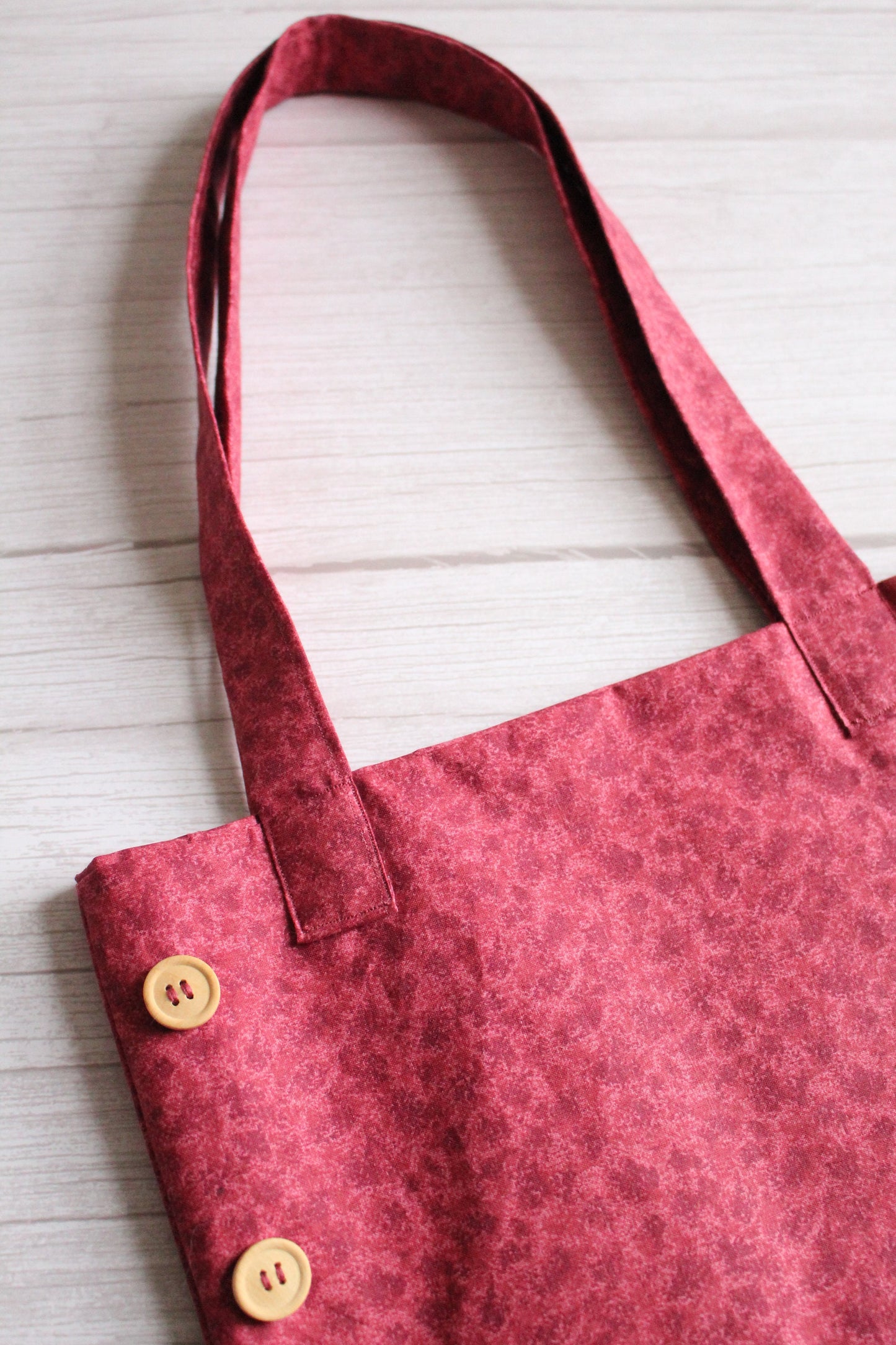 Handmade Pink Fabric Tote Bag with Wooden Buttons