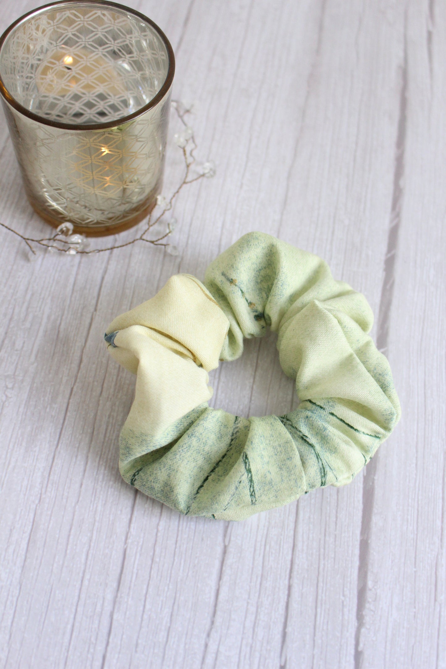 Sage & Cream Fabric Hair Scrunchie