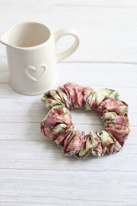 Vintage Floral Fabric Large Hair Scrunchie